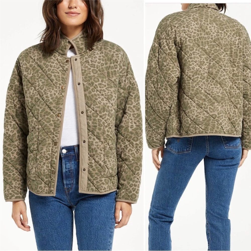 Z SUPPLY | Maya Olive Green Leopard Quilted Snap Front Jacket NEW Women’s Size L
